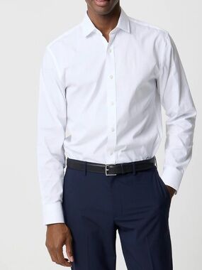 J.Crew Slim Tech White Stretch Button Front Dress Shirt Men’s Size Large